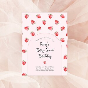 Strawberry Birthday Invitation Girl Summer Birthday Invitation Editable Template Instant Download 830