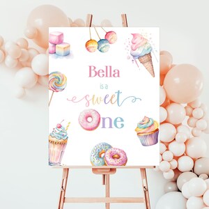 Pastel Sweet One Welcome Sign Girl Pink Birthday Welcome Party Sign Heart Birthday Editable Template Instant Download 844