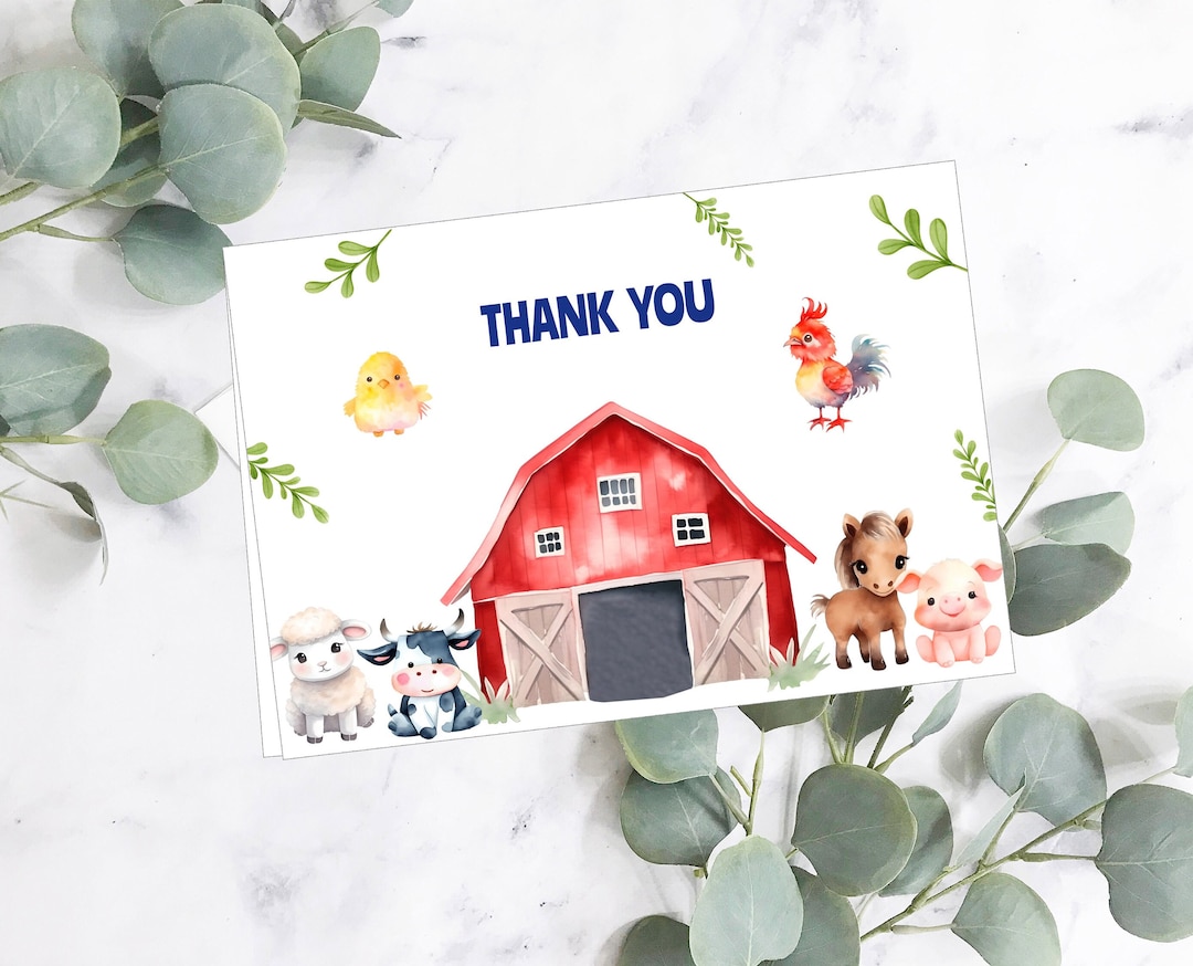 Farm Thank You Card Zoo Thank You Boy Birthday Editable Template ...