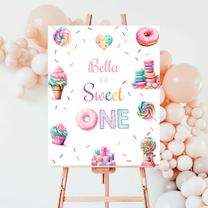 Sweet One Welcome Sign Girl Pink Birthday Welcome Party Sign Heart Birthday Editable Template Instant Download 825