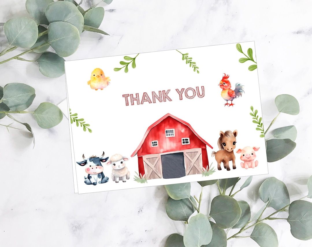 Farm Thank You Card Zoo Thank You Birthday Editable Template Instant ...