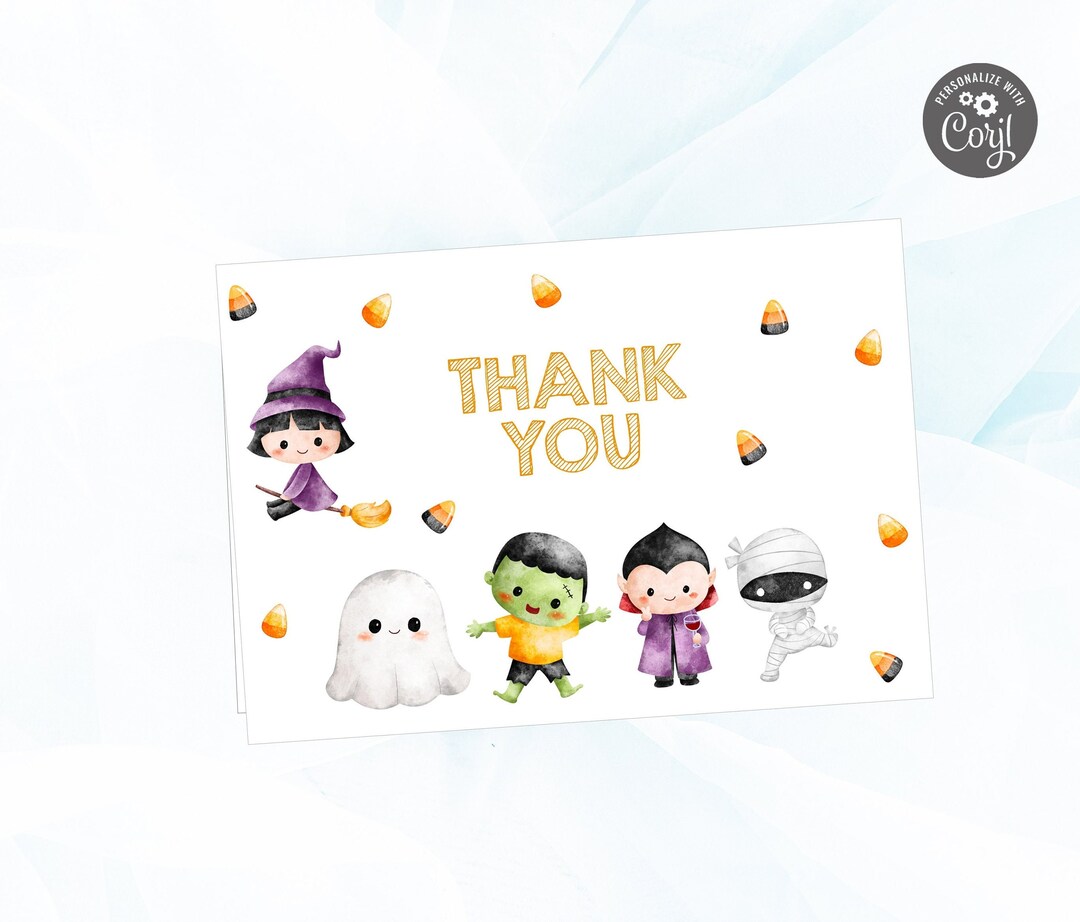 Halloween Thank You Card, Halloween Birthday Thank You Editable ...