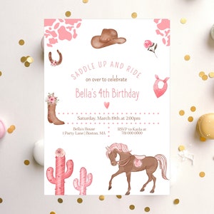Rodeo Birthday Invitation Girl Pink Birthday Invitation Editable Template Instant Download 824