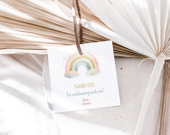 Rainbow Favor Tag Girl Pastel Verjaardag Favor Tag Hart Favor Tag Bewerkbare sjabloon Instant Download 823