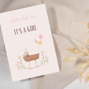 Masha'Allah "È una bambina" Biglietto di auguri islamico per neonati / Biglietto di auguri per neonati / Bambina musulmana A6