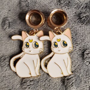 White Anime Moon Cat Gauges, Rose Gold, Style 1