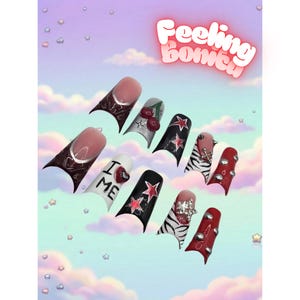 Y2K Rockstar Press On Nails | Cyber Zebra Print, 3D Charms, Hand Painted Duck Nails image 2