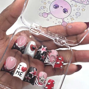 Y2K Rockstar Press On Nails | Cyber Zebra Print, 3D Charms, Hand Painted Duck Nails short duck