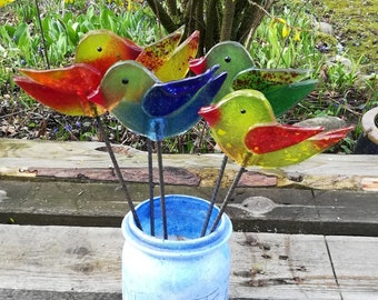Vogel aus Glas, Gartenstecker Glasvogel, die besondere Dekoration für Garten Balkon oder auf der Terrasse