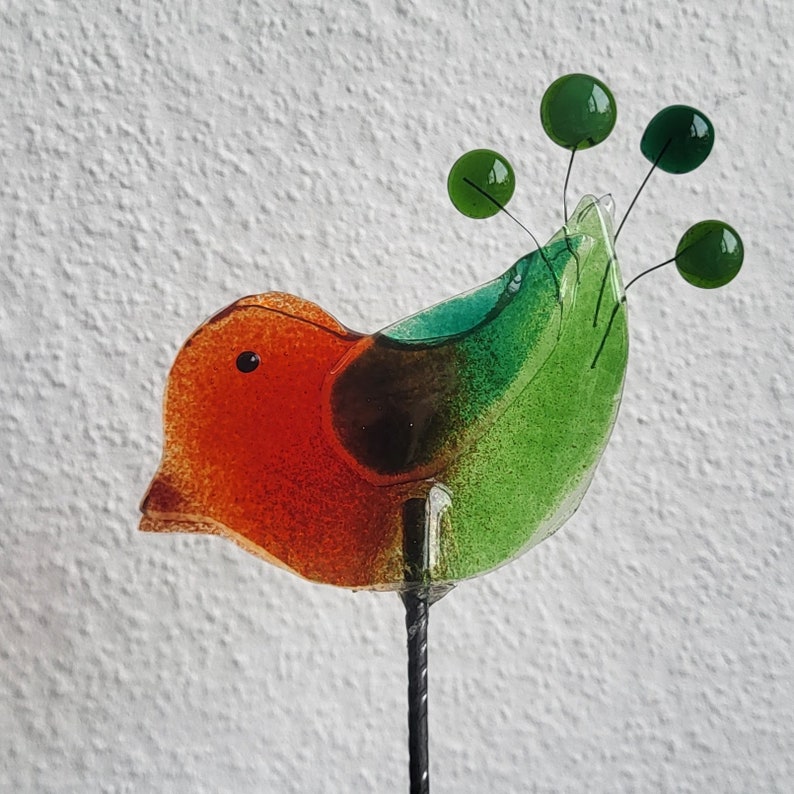 Vogel aus Glas, Gartenstecker Glasvogel als fröhliche Dekoration für Garten Balkon oder auf der Terrasse Bild 4