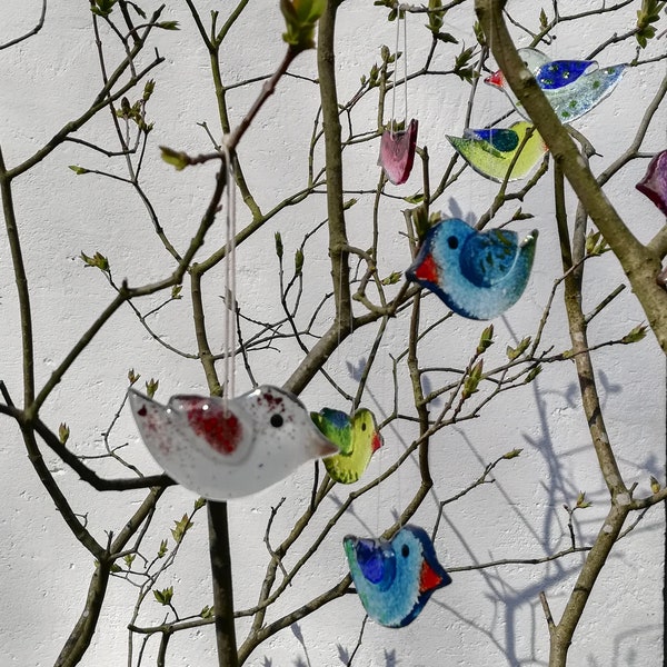 Vogel aus Glas als Paar, Glasvogel als Dekoration für Garten Terrasse oder Fenster.