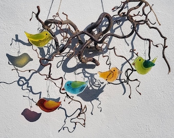 Vogel aus Glas als Paar als Anhänger, Glasvogel als Dekoration für Garten Terrasse oder Fenster.