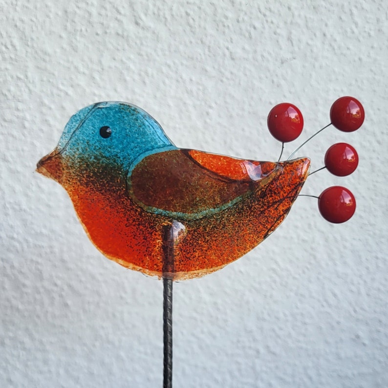 Vogel aus Glas, Gartenstecker Glasvogel als fröhliche Dekoration für Garten Balkon oder auf der Terrasse Bild 4