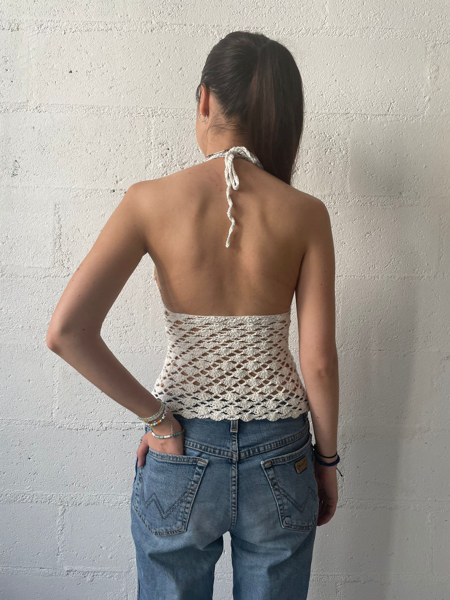 Vintage white bohemian crochet white top