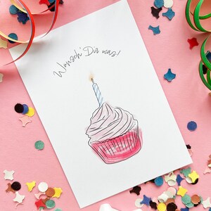 Geburtstagskarte 'Wünsch dir was' mit Cupcake