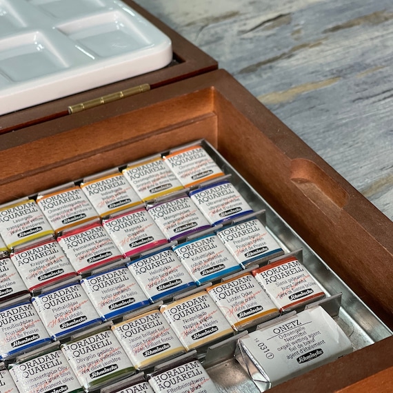 Schmincke Horadam Aquarell Wooden Box Artist Watercolor Set 48 X Half Tablet 74548