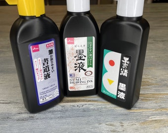 Daiso Sumi Drawing Ink Calligraphy Ink 180ml No.17, No.28, Boku-Undo set of 3