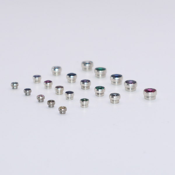 3.50mm Ø Tube bezel Bezel Sterling silver set with 3.00mm Syn Birthstone. (Snap in) (ESS350)