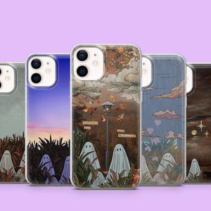 Zwei Geister Phone Case Herbst Vibe Niedliche Geist Cover für iPhone 16Pro, 15, 14, 13, 12, Samsung S25, S24FE, S23, S22, A16, A55, A35, Pixel 9, 8
