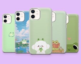 Funda para teléfono Frog Green Kawaii Green Cover para iPhone 17, 17Pro, 16e, 15, 14, 13, 12, Samsung S26Ultra, S25, S24, A56, A17, A16, Pixel 10a, 9A
