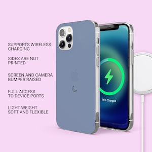 May include: A blue phone case with a clear case over it. The phone case has a crescent moon design. The clear case shows a charging icon with the text "75% Charged".