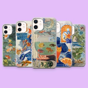 Aesthetic Goldfish Phone Case Koi Fish Collage Cover for iPhone 17, 17Pro, 16e, 15, 14, 13, 12, Samsung S25, S24, S23, A16, A56, Pixel 10Pro