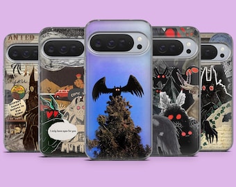 Funda para teléfono Mothman, diseño gótico de criatura críptida, compatible con Google Pixel 10, 10A, 10Pro, 9Pro, 9A, 9, 8A, 7, 6A, Samsung S26, S25, A17, A56 y iPhone 17e.