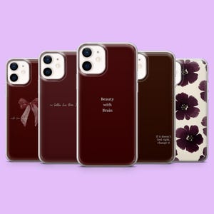 Coque de portable esthétique bordeaux avec citations rouge cerise pour iPhone 16, 15, 14, 13, 12, 11, Samsung S25, S24, S23, S22, A16, A55, A25, Pixel 9