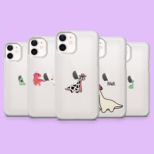 Klare Dinosaurier Handyhülle lustige Kawaii niedliche Dino Abdeckung für iPhone 16, 15, 14, 13, 12, Samsung S25+, S24Ultra, S23, S22, A55, A35, Pixel 9, 8