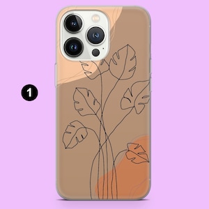 Minimalist Handy Hülle Beige Aesthetic Floral Line Art Cover für iPhone 15, 14, 13, 12, 11,Samsung S24,S23FE, S22, A15, A54, A25, A14,Pixel 8 1