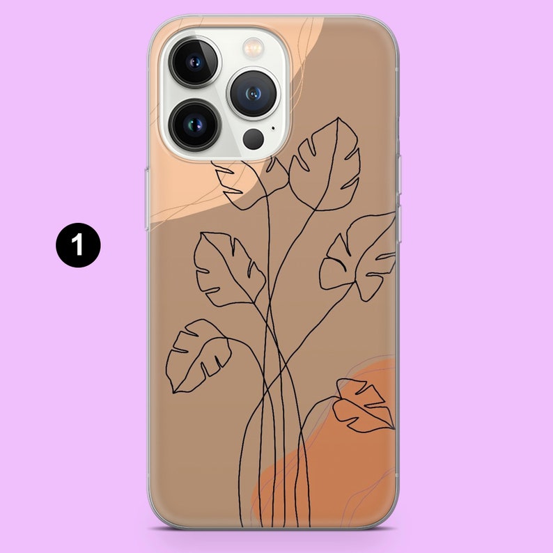 Minimalist Handy Hülle Beige Aesthetic Floral Line Art Cover für iPhone 15, 14, 13, 12, 11,Samsung S24,S23FE, S22, A15, A54, A25, A14,Pixel 8 1