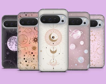 Pink Witchy Phone Case Celestial Astrology Cover for Google Pixel 10, 10Pro, 9A, 9Pro, 8, 7, 6A, Samsung S26, S25, S24, A17, A16, iPhone 17E