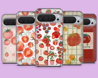 Funda para teléfono con diseño de tomate y estética gastronómica para Google Pixel 10, 10A, 10Pro, 9Pro, 9A, 9, 8A, 7, 6A, Samsung S26, S25, A17, A56, iPhone 17e, 16e.