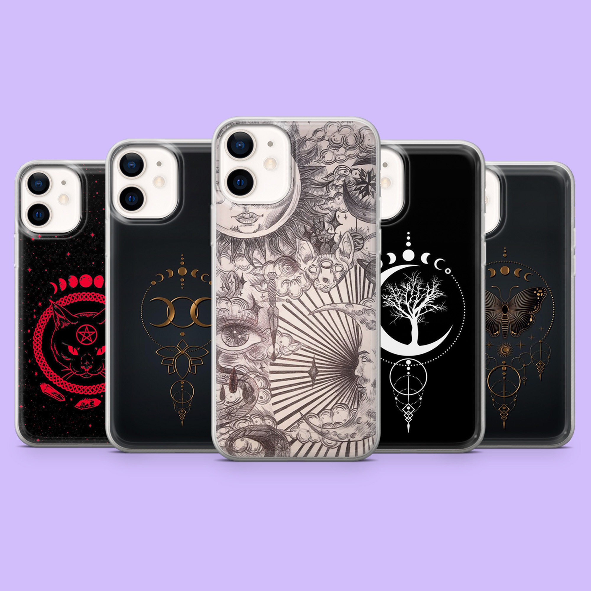 Wicca Phone Case Witchy Tarot Cover for iPhone 17Pro, 17, 16Pro, 15, 14, 13, 12, Samsung S25, S24Fe, S23, S22, A16, A56, Pixel 10 Pro XL, 9A