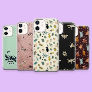 Vintage Insect Phone Case Naturalist Decor Insect Pattern Cover for iPhone 15, 14, 13, 12, 11, Samsung S24,S23FE,S22,A15, A54, A25, Pixel 8