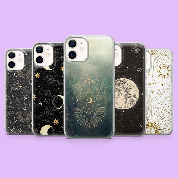 Coque de portable sorcière Tarot Astrology Planets Stars pour iPhone 15, 14, 13, 12, 11, Samsung S24Ultra, S23FE, S22, A15, A54, A25, A14, Pixel 8A