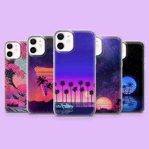 Synthwave Phone Case Neon Sunset Vaporwave Cover for iPhone 17, 17Air, 16Pro, 15, 14, 13, Samsung S25, S24Fe, S23, A16, A56, Pixel 10Pro, 9A