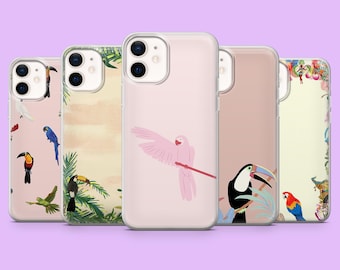 Funda para teléfono con diseño de pájaro tropical (cacatúa) para iPhone 17e, 17Pro, 16e, 15, 14, 13, 12, Samsung S26, S25, A56, A17, A16, Pixel 10, 10Pro