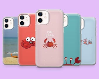 Cute Crab Phone Case Beach Crabby Cover for iPhone 17e, 17Pro, 16, 16Pro, 15, 14, 13, Samsung S26, S25, S25FE, A17, A16, A56, Pixel 10Pro, 9