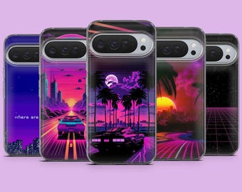 Funda Vaporwave para teléfono, cubierta Synthwave para Google Pixel 10, 10 Pro, 9 Pro, 9 A, 9, 8 A, 7, 6 A, Samsung S25, S24, A16, A56, iPhone 17 Pro Max, 17 Pro
