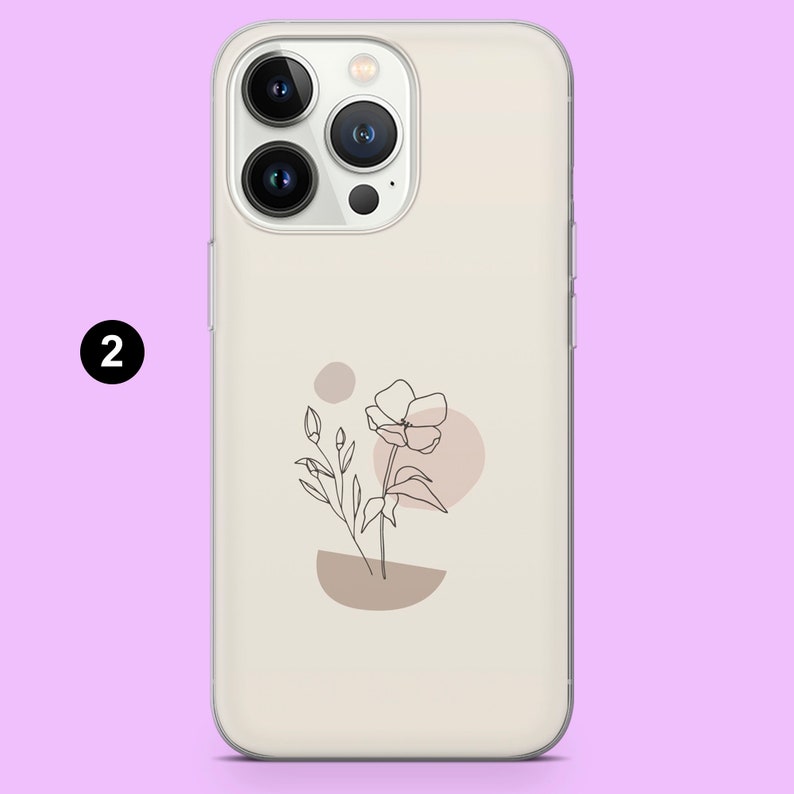 Minimalist Handy Hülle Beige Aesthetic Floral Line Art Cover für iPhone 15, 14, 13, 12, 11,Samsung S24,S23FE, S22, A15, A54, A25, A14,Pixel 8 2