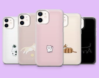Cat Phone Case Pet Lover Pretty Minimalistic Cover for iPhone 15, 14, 13, 12, 11, Samsung S24 Ultra, S23FE, S22, A15, A54, A25, A14, Pixel 8
