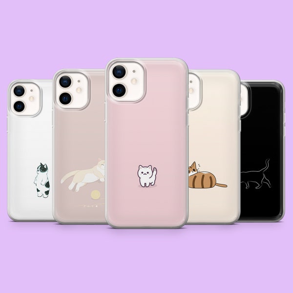 Cat Phone Case Pet Lover Pretty Minimalistic Cover for iPhone 15, 14, 13, 12, 11, Samsung S24 Ultra, S23FE, S22, A15, A54, A25, A14, Pixel 8