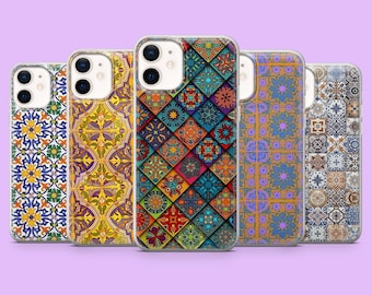 Funda para teléfono con diseño marroquí y azulejos mexicanos para iPhone 17Pro, 17, 16, 15, 14, 13, 12, Samsung S26, S25, S24, A17, A16, A56, Pixel 10, 10Pro