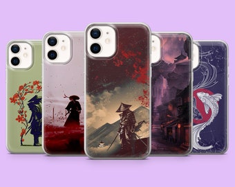 Japan Handyhülle Japanische Kunst Samurai Hülle für iPhone 15, 14, 13, 12, 11, Samsung S24 Ultra, S23FE, S22, A15, A54, A25, A14, Pixel 8A, 7A,6