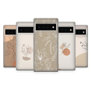 Minimalist Handy Hülle Beige Aesthetic Floral Line Art Cover für iPhone 15, 14, 13, 12, 11,Samsung S24,S23FE, S22, A15, A54, A25, A14,Pixel 8 Bild 8
