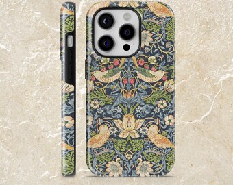 Robuste William Morris Handyhülle Art Deco für iPhone 15, 14, 13, 12, 11, Google Pixel 8, 8Pro, 7A, 6A, Samsung Galaxy S24, S23, S22, A54