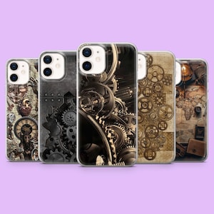 Steampunk Phone Case Vintage Gears Cover for iPhone 17Pro, 17, 16, 15Pro, 14, 13, 12, Samsung S25, S24, S23, A16, A56, Pixel 10, 9Pro, 8, 7A