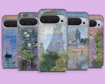 Funda para teléfono con diseño de pintura azul de Claude Monet para Google Pixel 10A, 10Pro, 9Pro, 9A, 9, 8A, 7, 6A, Samsung S26, S25, S24, A17, A57, iPhone 17