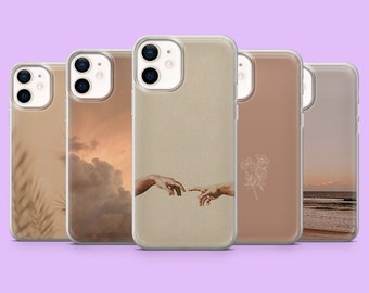 Coque de portable beige minimaliste, esthétique et florale, neutre pour iPhone 15, 14, 13, 12, 11, Samsung S24, S23FE, S22, A15, A54, A25, A14, Pixel 8